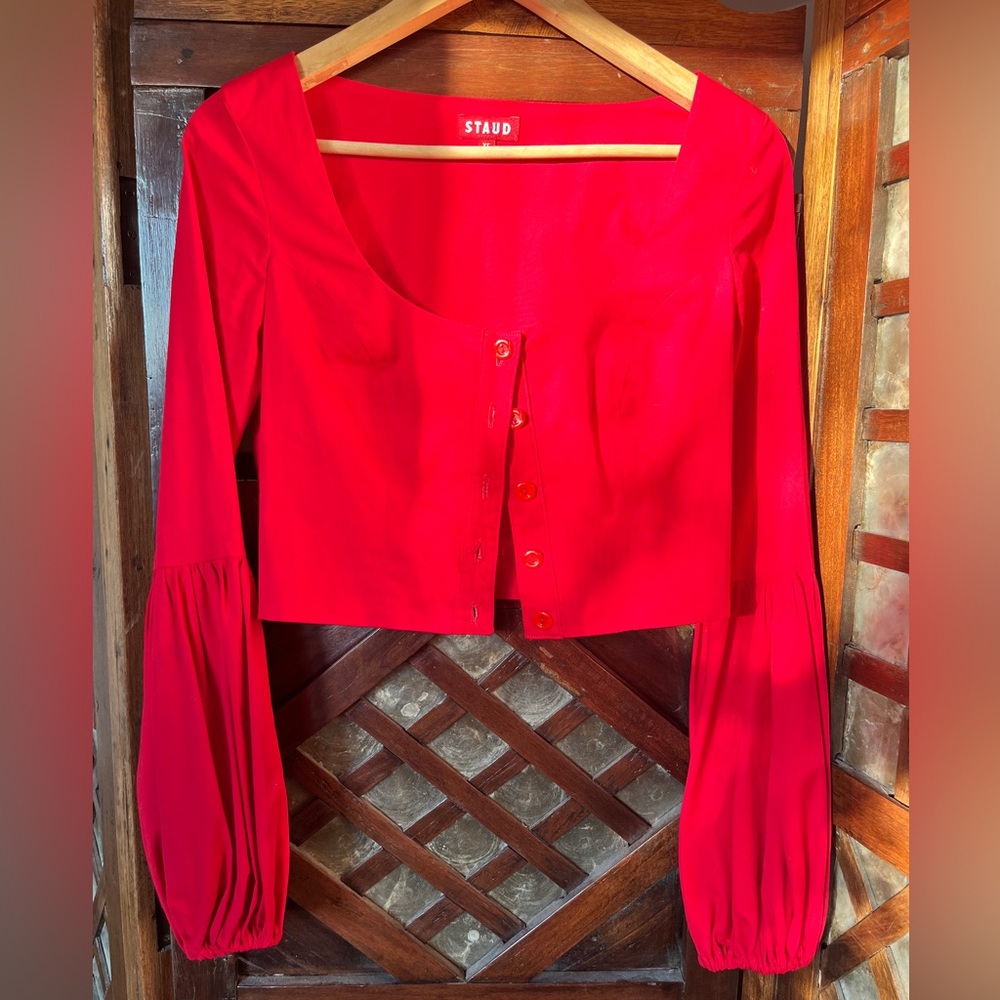 🍓 STAUD Red Monica Top with Puff Sleeves  *XS*